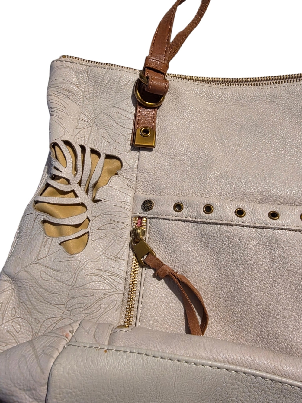 The Sak White Leather Monstera Leaf Cutout Tote - Picture 4 of 11